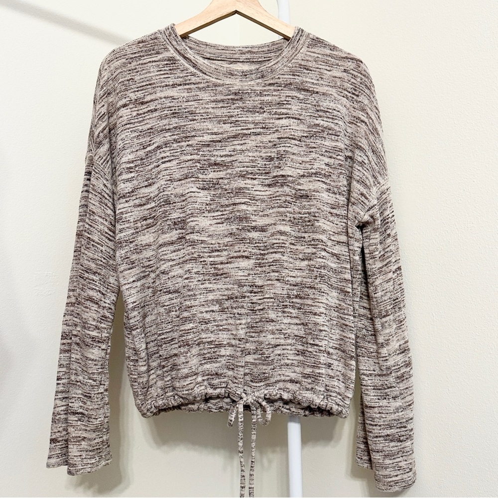 Aerie Super Soft Marled Maroon Drawstring Crew Neck Sweater Women’s Size Small